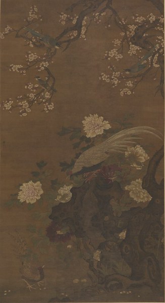     （明 ）吕纪《 牡丹白鹇图》， 184×99.8cm， 中国画， 中国美术馆藏