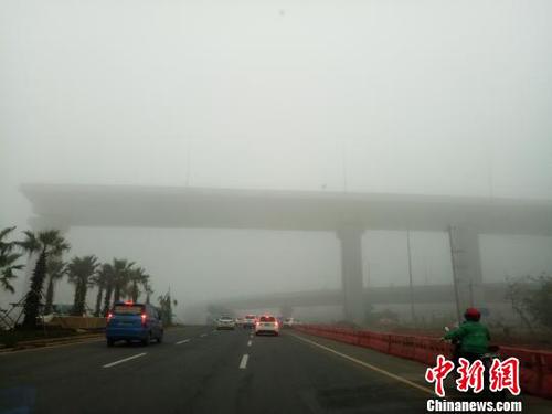 2月25日，海口市区大雾弥漫。　尹海明 摄