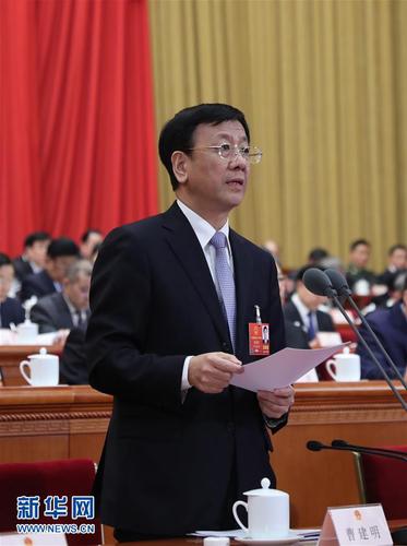 3月13日，十三届全国人大一次会议在北京人民大会堂举行第四次全体会议。曹建明主持会议。
