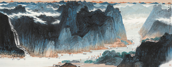 薛亮-《巫山云帆图》-纸本水墨--367×145cm