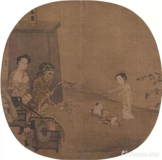（宋）李嵩 骷髅幻戏图 绢本设色 纵27厘米 横26.3厘米 北京故宫博物院藏
