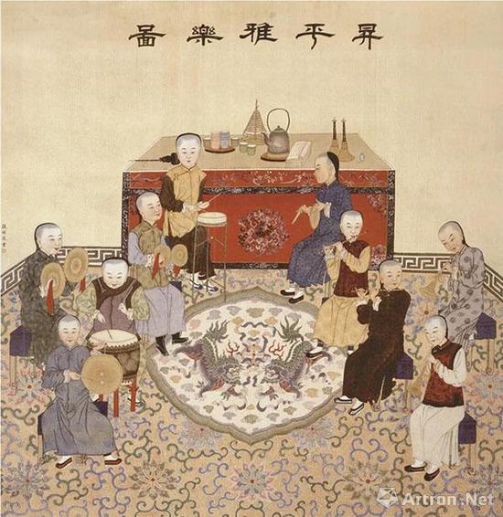 张恺 升平雅乐图 绢本设色 　　纵129.7厘米 横120.1厘米 北京故宫博物院藏