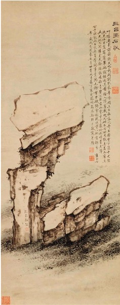 清·高凤翰 三台柱石图 纸本设色 121×49.5cm 天津博物馆藏