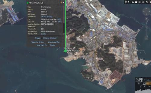 根据卫星图显示，“飞马峰号”已停靠大连港。图片来自路透社