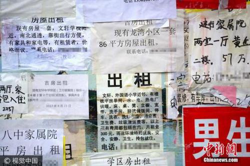资料图：租房广告栏。 图片来源：视觉中国