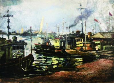 繁忙的赣江（油画） 50×80厘米 1966年 胡照华