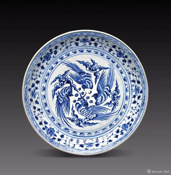15世纪越南青花四鸟纹盘 口径44.8厘米 大阪市立东洋陶瓷美术馆藏