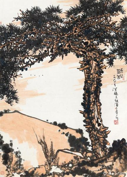 潘天寿《劲松》 立轴 设色纸本  1964年作 中国嘉德2015秋季拍卖会