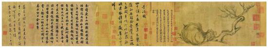 香港佳士得2018秋拍以4.636亿港元成交的北宋苏轼《木石图》手卷，水墨纸本，27.2×543厘米 