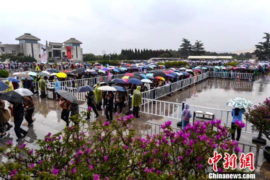游客冒雨参观秦始皇帝陵博物院。　张天柱 摄