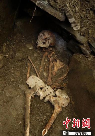 图为石棺藏内的人体遗骨。班玛县电视台供图