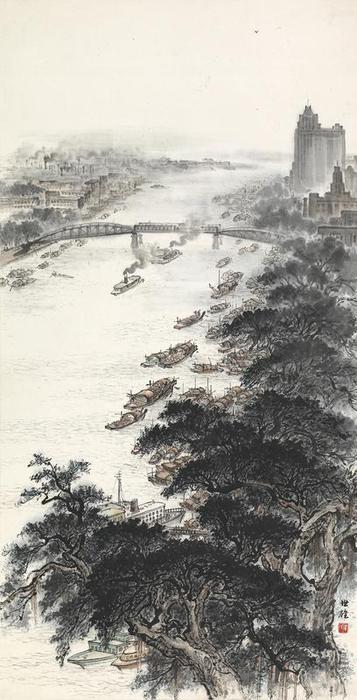 珠江晓雾，梁世雄，1962年。 关山月美术馆藏