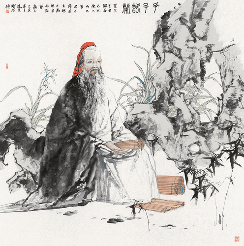 孔子咏兰（国画）136×136cm--杨晓刚