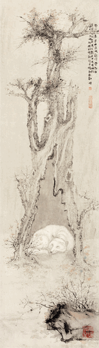白狐酣睡（国画）123.5×35cm-2023年-刘万鸣