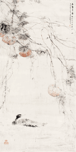 瓜熟蒂落（国画）199×100cm-2023年-刘万鸣