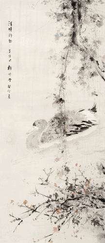 清塘野趣（国画）113.5×49cm-2023年-刘万鸣
