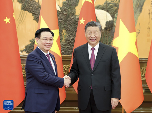 4月8日，国家主席习近平在北京人民大会堂会见越南国会主席王庭惠。新华社记者 丁海涛 摄