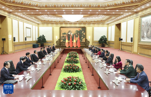 24月8日，国家主席习近平在北京人民大会堂会见越南国会主席王庭惠。新华社记者 丁海涛 摄